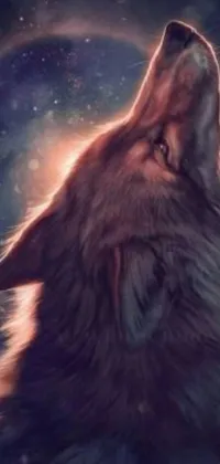 Decorate your phone with this striking live wallpaper, featuring the image of a wolf gazing up at the sky