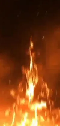This live wallpaper depicts a group of people gathered around a blazing fire