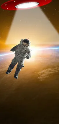 This stunning phone live wallpaper depicts an astronaut in a WW2-inspired space suit, floating in outer space