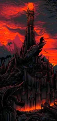 This live phone wallpaper showcases a beautiful late night castle painting fantasy art