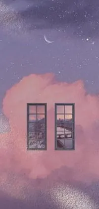 This live wallpaper features a captivating scene with two windows seated on a pink cloud, surrounded by a magical moonlit atmosphere
