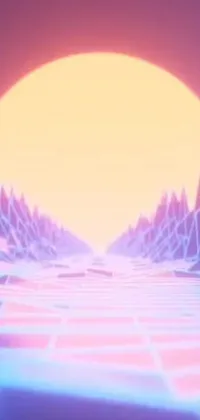 This live phone wallpaper showcases a stunning sunset within an animated computer screen