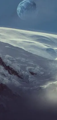This phone live wallpaper showcases a breathtaking sight of a magnificent bird flying above a snow-clad mountain
