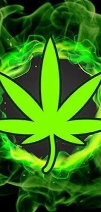 This phone live wallpaper boasts a vibrant green marijuana leaf set against a black backdrop, with impressive graphics and intricate detailing that are sure to catch the eye