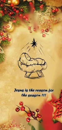 This phone live wallpaper features a realistic and sketch-like image of Jesus with a prominent "Jesus is the reason for the season" message