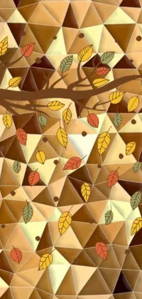 This live wallpaper for phone displays a stunning mosaic design with a bird perched on a branch