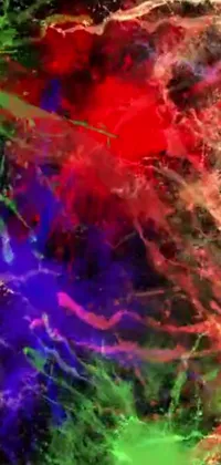 This dynamic phone live wallpaper showcases an intriguing microscopic photo of a colorful abstract painting inspired by action painting