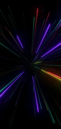 This phone live wallpaper features colorful light streaks on a black background