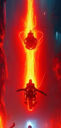 This live wallpaper for phones depicts a couple riding a motorcycle, surrounded by red lava streams and spirits coming out of a portal