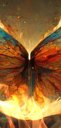 This stunning phone live wallpaper design displays a close-up illustration of a butterfly on fire