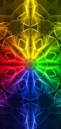 This colorful live phone wallpaper showcases a beautiful abstract design with a rainbow flower at its center