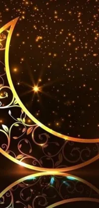 Looking for an elegant and sophisticated phone wallpaper? Look no further! This stunning live wallpaper features a crescent with scattered stars against a golden lace pattern background