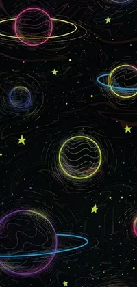 This live wallpaper features a stunning design of circles in various colors floating on a black background