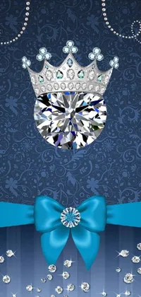 This stunning phone live wallpaper boasts a magnificent diamond crown resting upon a blue ribbon, adorned with beautiful vector art