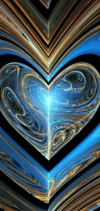 This live phone wallpaper features a stunning computer-generated image of a heart in blue, gold, and black
