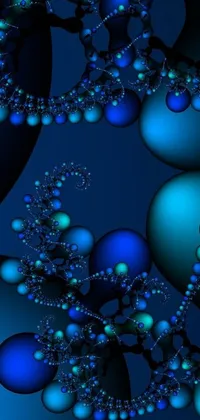 This phone live wallpaper features a computer generated image of blue and green spheres inspired by math genius Mandelbrot