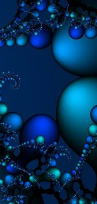 This phone live wallpaper features a mesmerizing computer generated image of blue and green spheres arranged in an intricate pattern inspired by the Mandelbrot set