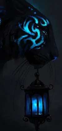 This phone live wallpaper showcases a striking close-up of a tiger lamp, featuring beautiful bioluminescent colors