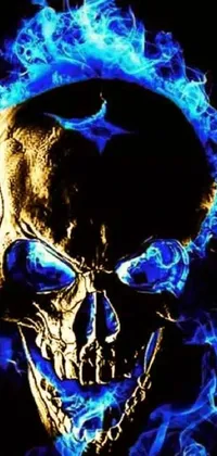 Indulge in the darkness with this blue fire skull live wallpaper for your mobile phone