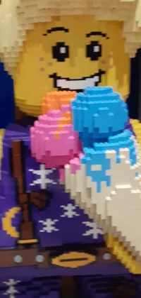 This phone live wallpaper is a fun and colourful depiction of a LEGO man holding an ice cream cone