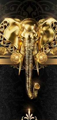 This exquisite phone live wallpaper features a stunning golden elephant against a black and gold background