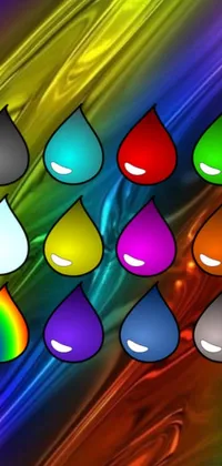 This lively phone live wallpaper features multi-colored drops of paint that flow down in captivating movements