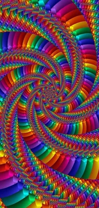This phone live wallpaper boasts a stunning spiral design featuring a psychedelic art style with vibrant, bold colors such as rainbows and fractal lace