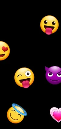 This phone live wallpaper boasts a stunning variety of emoticons set against a black backdrop, along with glitter GIF effects and purple tones for added allure