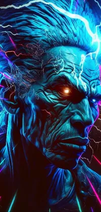 This eye-catching phone wallpaper showcases a stunning digital painting featuring an old man with lightning bolts emanating from his head