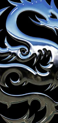 This stunning phone live wallpaper features a close-up of a blue and silver metal dragon set against a sleek black background