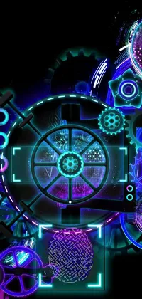 This captivating cyberpunk live wallpaper features a detailed close up of a clock on a black background