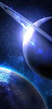 This mesmerizing live phone wallpaper transports you to a distant universe where a beautiful planet, set against a backdrop of Saturn, fills your phone screen