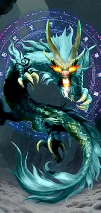 Get mesmerized by this stunning dragon live wallpaper with glowing eyes! Embrace the mystical aura as you witness the sea serpent-inspired turquoise creature floating across a dark stormy sky