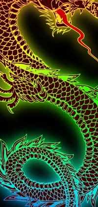 This phone live wallpaper showcases a mesmerizing dragon design in vector art set against a black background