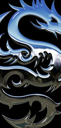 This live wallpaper depicts a stunning digital rendering of a shiny dragon, with intricate blue metal design and sleek flowing shapes