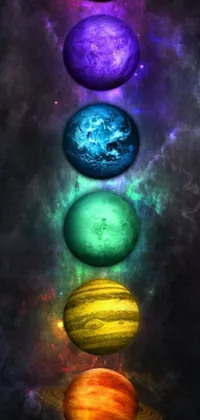 Adorn your phone with a magnificent live wallpaper showcasing the seven planets of our solar system in digital art