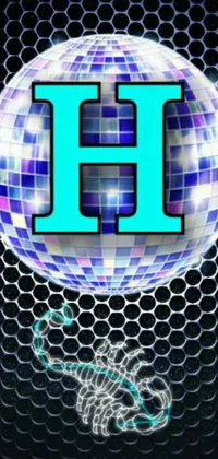 This stunning live wallpaper for your phone features a holographic disco ball with the letter "h" on it, set against a high school background