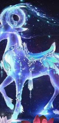 This phone live wallpaper showcases a breathtaking image of a horse soaring through the sky in the midst of a starry night