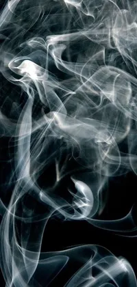 This mesmerizing live wallpaper features a stunningly close-up view of intricate smoke patterns juxtaposed against a black backdrop