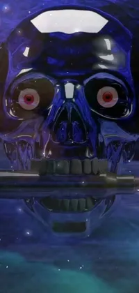 This phone live wallpaper features a close-up of a skull with a gun in its mouth