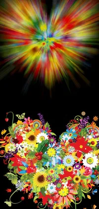 This phone live wallpaper features a beautiful display of colorful flowers and butterflies on a black background