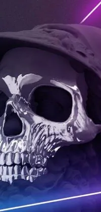 This live wallpaper features a neon-colored skull wearing a stylized hat