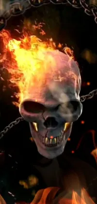 This live phone wallpaper showcases a fiery skull with realistic 3D graphics using cycles4d