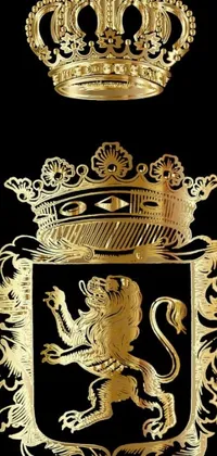 Get ready to elevate your phone's style with this stunning live wallpaper! A gold crown and a lion are the centerpieces of this design, set against a black background inspired by classic cartouche patterns