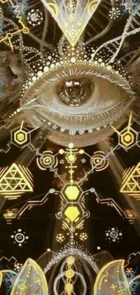 This mesmerizing phone live wallpaper features a captivating painting of an eye surrounded by mystical symbols and psychedelic art