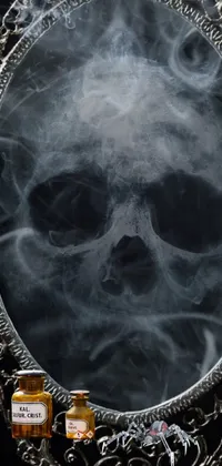 This phone live wallpaper features a stunning image of a skull with smoke emanating from it, evoking a sense of mystery and melancholy