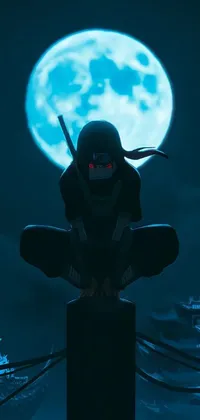 This live wallpaper features an alluring statue with a majestic full moon in the backdrop, perfect for fans of art, anime and the Naruto series to add to their phone screens