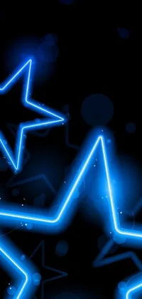 This phone live wallpaper features a striking group of blue neon stars set on a black and deviantart-inspired backdrop