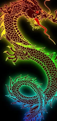 This dragon live wallpaper boasts glowing rainbow neon ink and a digital rendering with intricate details