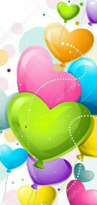 This phone live wallpaper features a heart-shaped bunch of balloons, with a vector art design